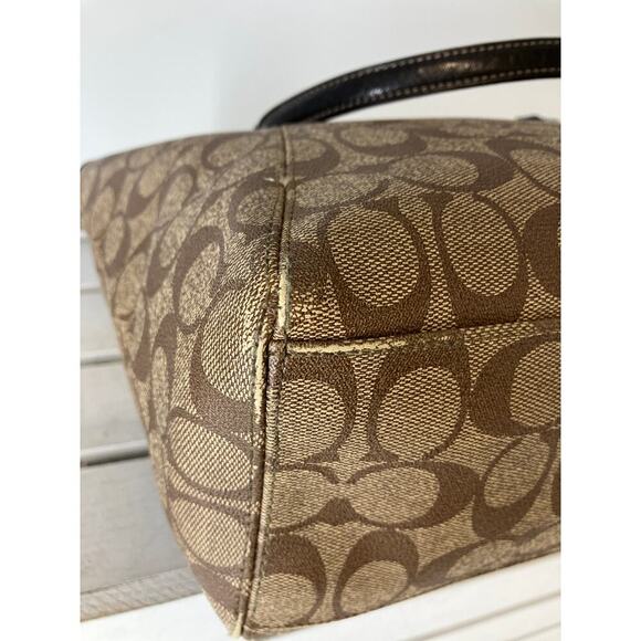 COACH F19816 LARGE TAN, BROWN PVC SIGNATURE PRINT HANDBAG - Picture 8 of 16